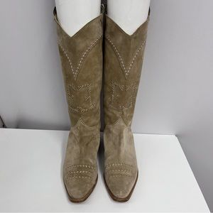 Escada Suede Western Boots Khaki